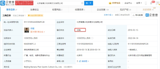 王思聪香蕉计划体育文化公司注销 原因为决议解散 (http://www.cstr.net.cn/) 娱乐 第1张