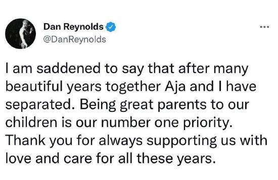 Dan Reynolds宣布离婚
